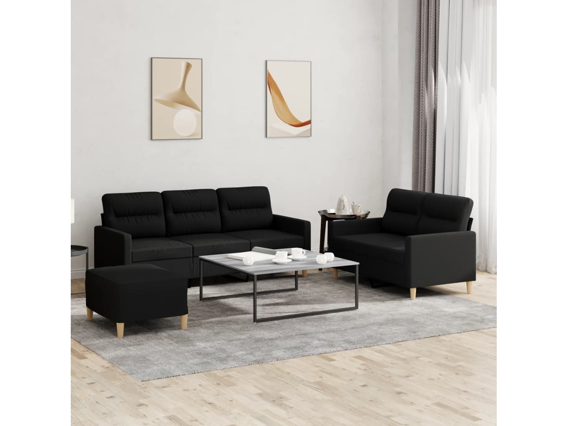 Vidaxl 3 Pcs Conjunto De Sofás Com Almofadões Tecido Preto