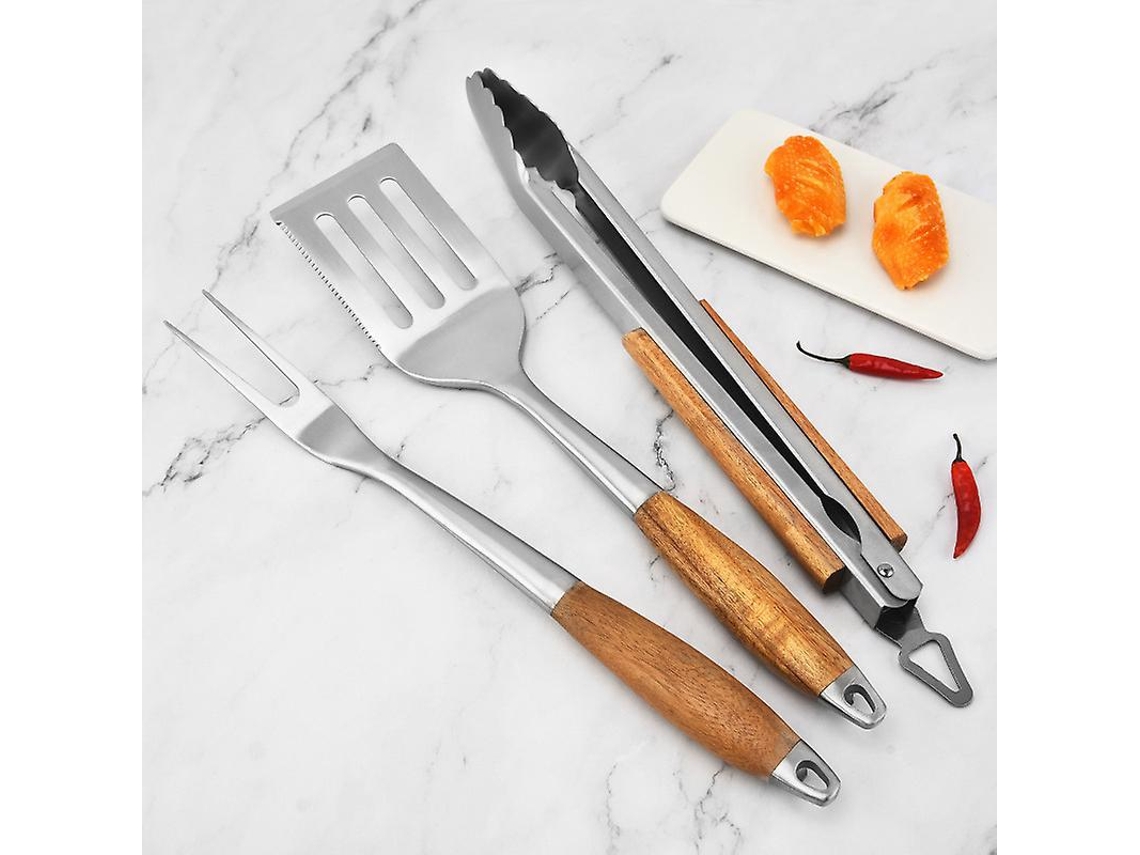Conjunto De Utensílios Para Churrasco Em Jacarandá Resistente Com Espátula Grossa, Garfo E Pinça De Aço Inoxidável Acessórios Essenciais Slowmoose