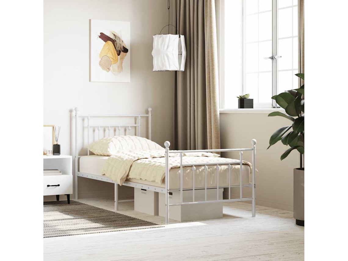 Vidaxl Estrutura De Cama Com Cabeceira E Pés 90x190 Cm Metal Branco