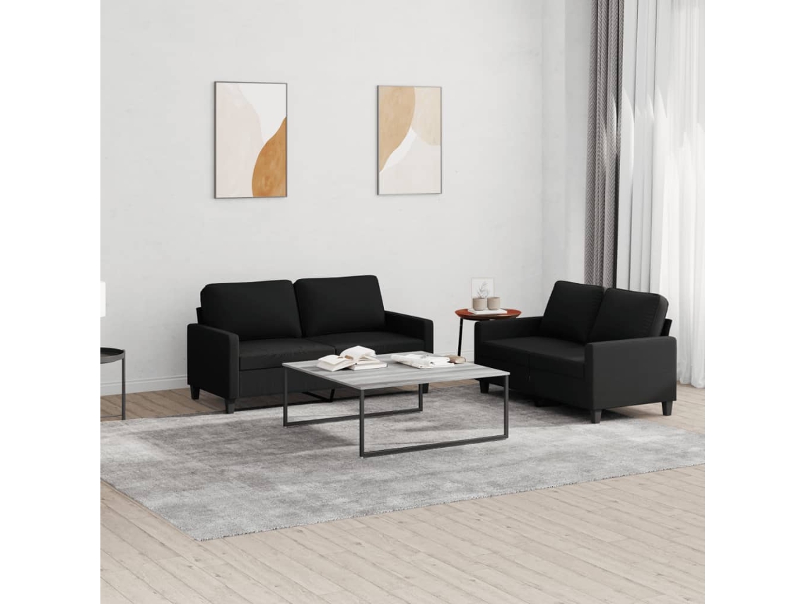 Vidaxl 2 Pcs Conjunto De Sofás Com Almofadões Tecido Preto