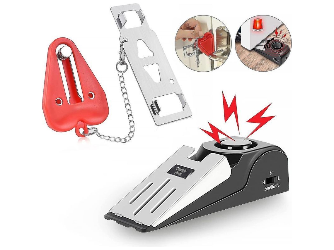 Conjunto De Segurança Para Porta Com Alarme De 120db E Trava Portátil - Proteção Dupla Para Viagens E Residências