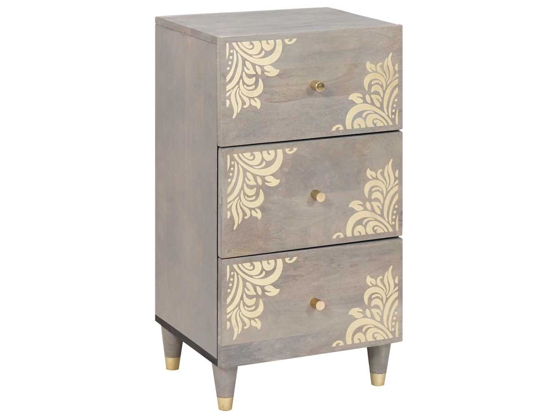 Vidaxl Buffet Cinza E Ouro 40 X 33 X 75 Cm Madeira De Manga Maciça