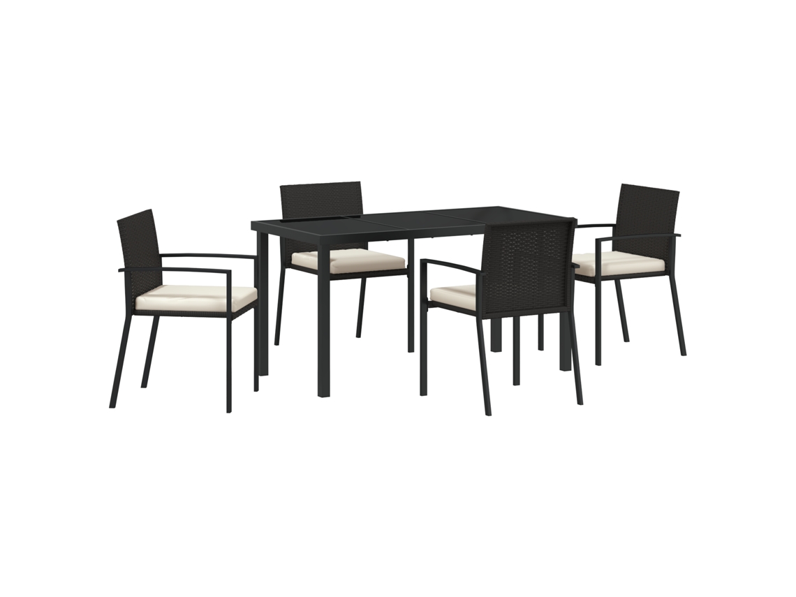 Conjunto 5 De Jantar Para Jardim  De Vidaxl Preto Rattan Sintético