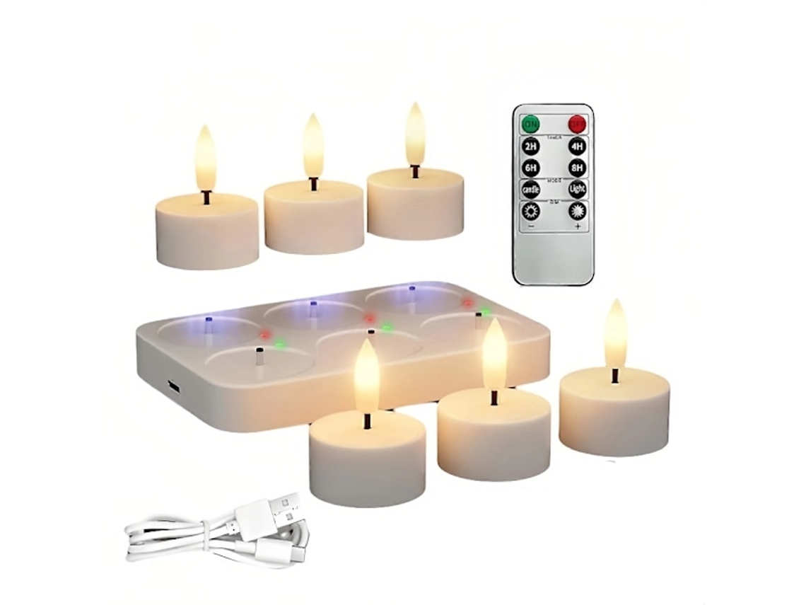 Conjunto De 6 Velas Led Sem Chama, Recarregável, Para Mesas, Casamentos, Festas E Ambientes Internos