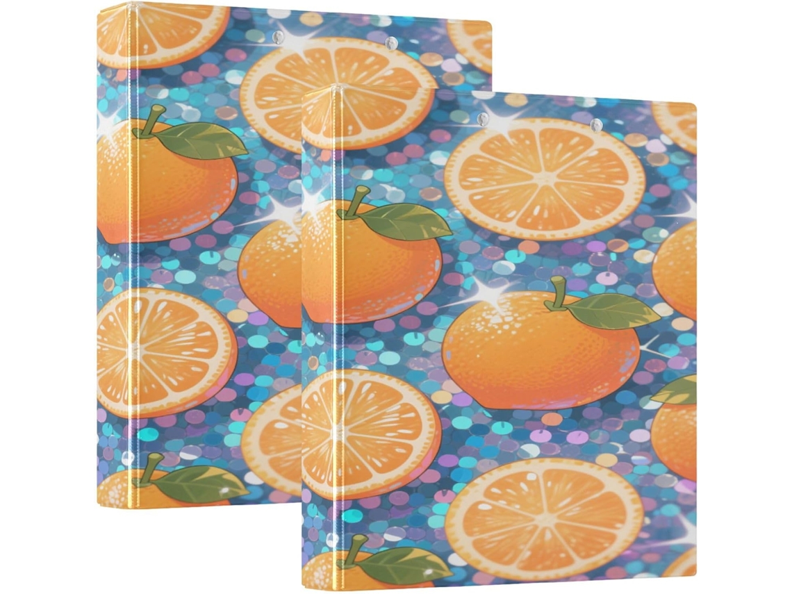 Pasta Caderno Com Lantejoulas E Glitter Sintético, Roxa E Laranja, 3, 8cm 1, 5 Polegadas, 3 Argolas Com Bolsas