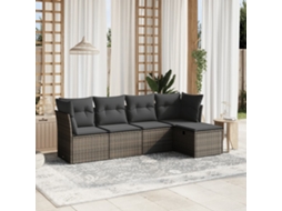 Vidaxl 5 Pcs Conjunto Sofás De Jardim C/ Almofadões Vime Pe Cinzento
