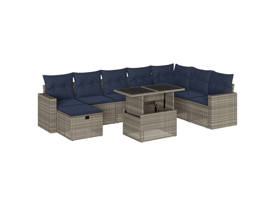 Conjunto de Sofá de Jardim, 9 Peças, Almofadas, Rattan Cinza MAISON EXCLUSIVE