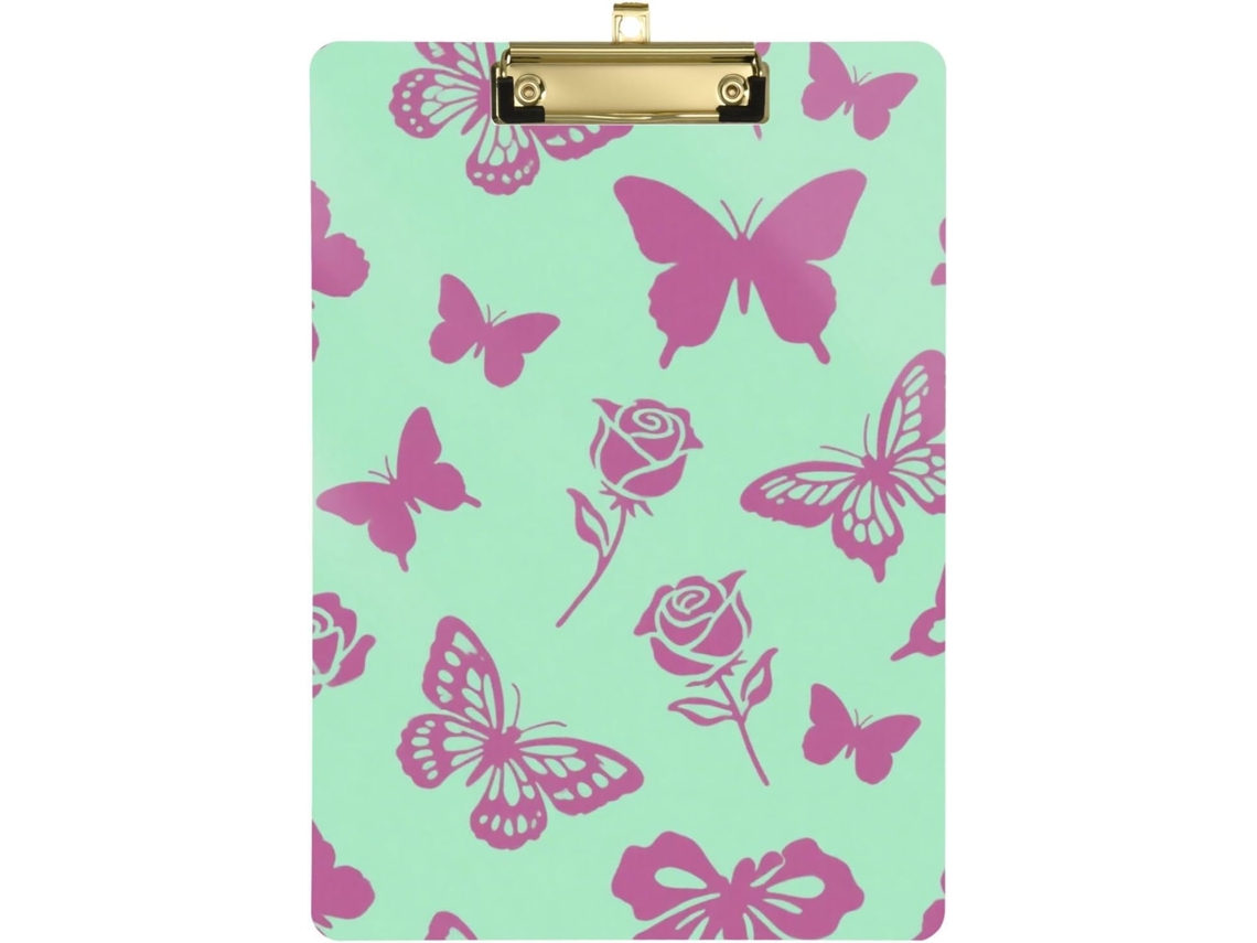 Clipe Prancheta Borboleta Sonhadora, Rosa, Turquesa, Rosa, Caminhão, Tamanho 9x 12, Dourado