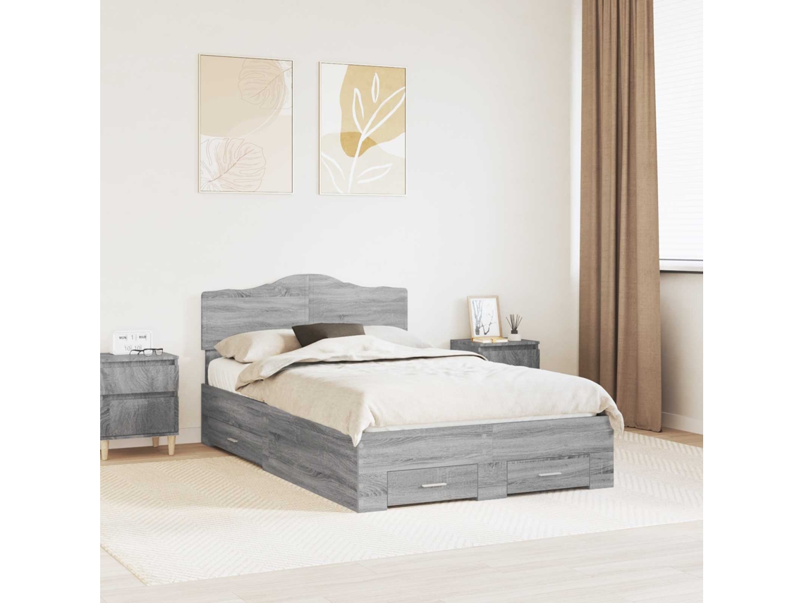Vidaxl Estrutura da Cama Cinza Sonoma 120 X 200 Cm Madeira Processada
