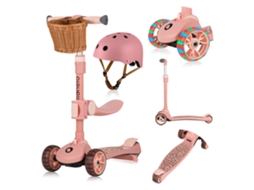 Trotinete para Crianças 2em1 LIONELO Franky Ajustável Antiderrapante Leve Dobrável com o Cesto e o Capacete 1+ Rosa