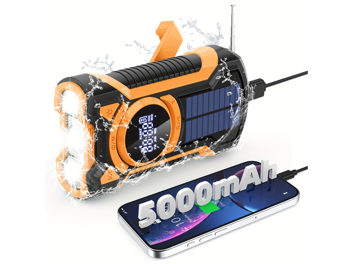 Rádio de Emergência Externo Fm/am/sw, Lanterna Led, Alimentação Solar, Pode Carregar Seu Celular AQUAFORGE