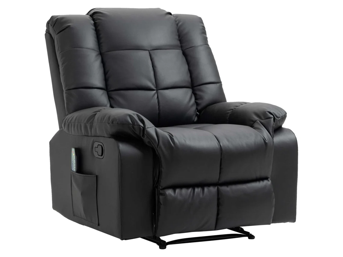 Poltrona de massagem reclinável (8 pontos, controle remoto, estofado pu, bolso lateral preto) S/MARCA