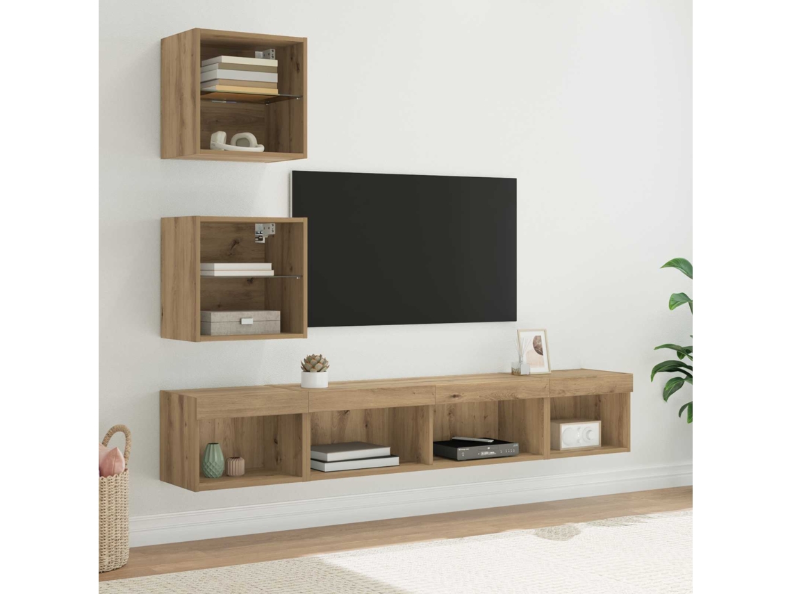 Vidaxl Unidades de Tv de Parede com Led 5 Pcs Carvalho Artesanal
