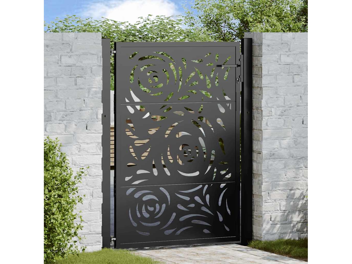 Vidaxl Portão De Jardim Preto 100x125 Cm Aço Design Chama