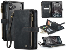 Lurelia Estojo Flip Iphone 16 Pro Max Cordão Magnética Suporte Porta-cartões Couro Pu Tpu Preto Slim