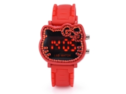Relógio Digital Infantil Menina Hello Kitty Pulseira de Silicone com Luz Led Vermelho