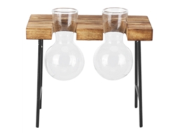 Vaso De Vidro Com Suporte De Madeira Para Plantas Hidropônicas