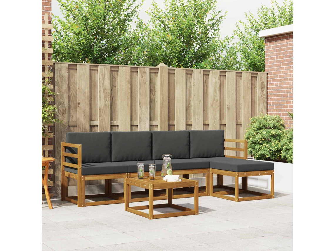 Vidaxl Conjunto De Sofás Para Exterior 6 Unid. Natural E Antracite