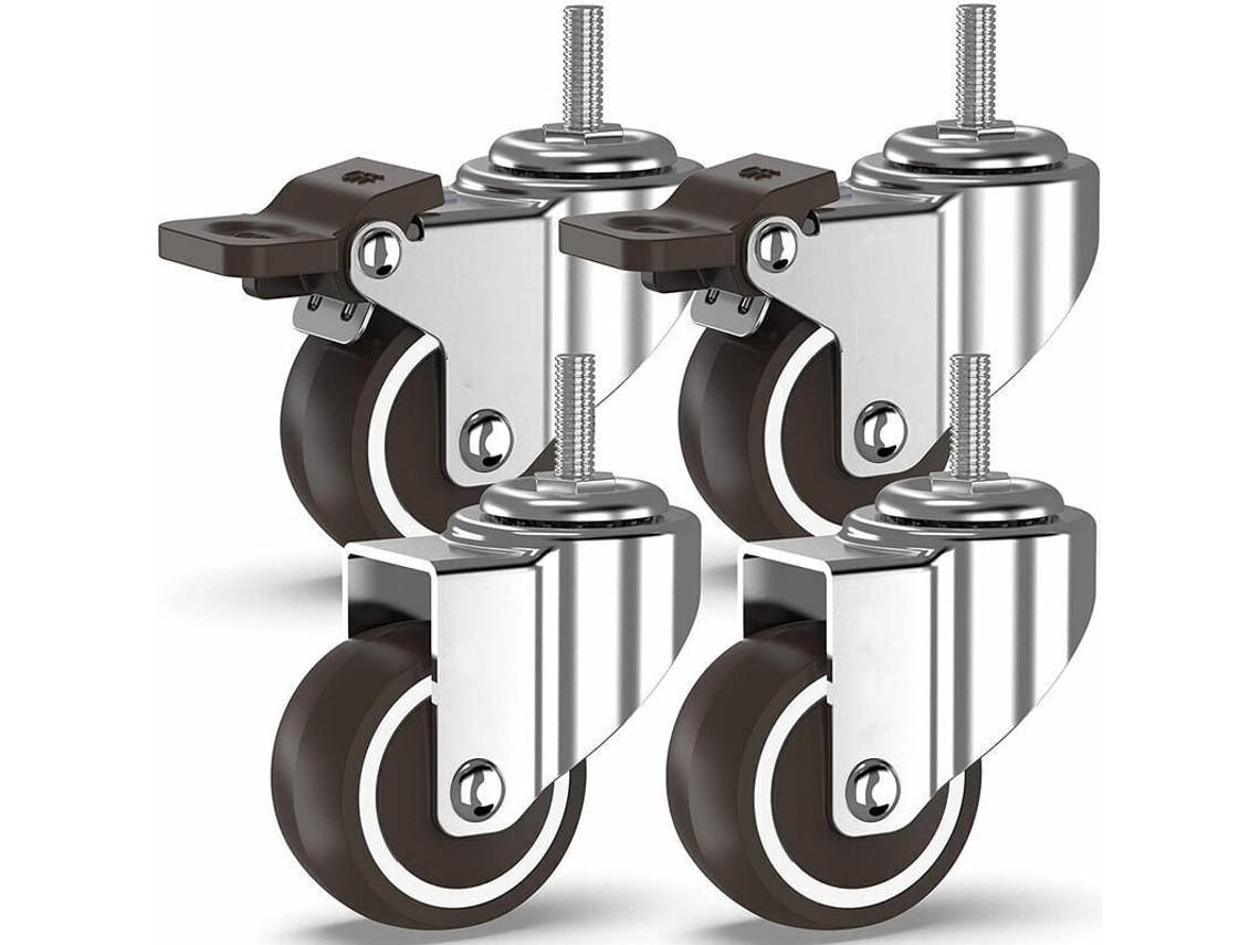Rodízios Industriais De 50 Mm Com Rosca M10 E Freios Pacote Com 4 Unidades Para Transporte De Móveis Aquaforge
