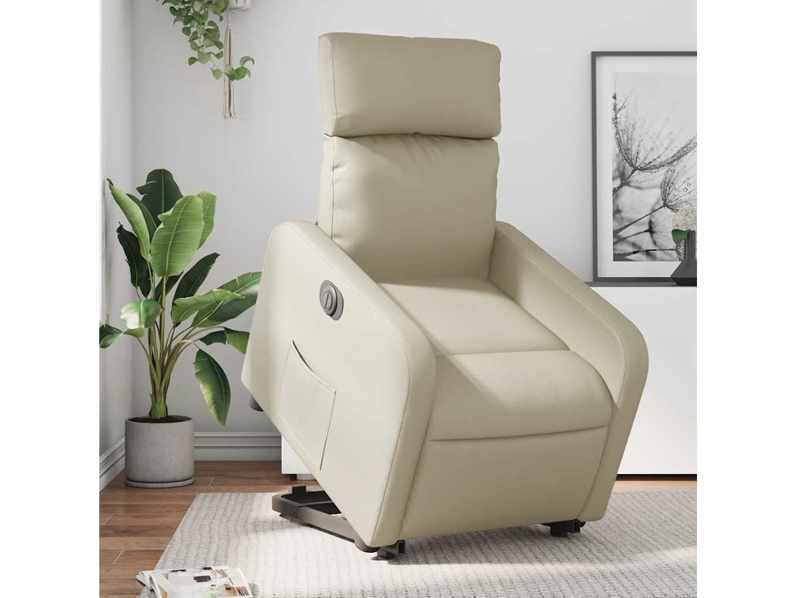 Vidaxl Poltrona Reclinável Elevatória Elétrica Couro Artificial Creme