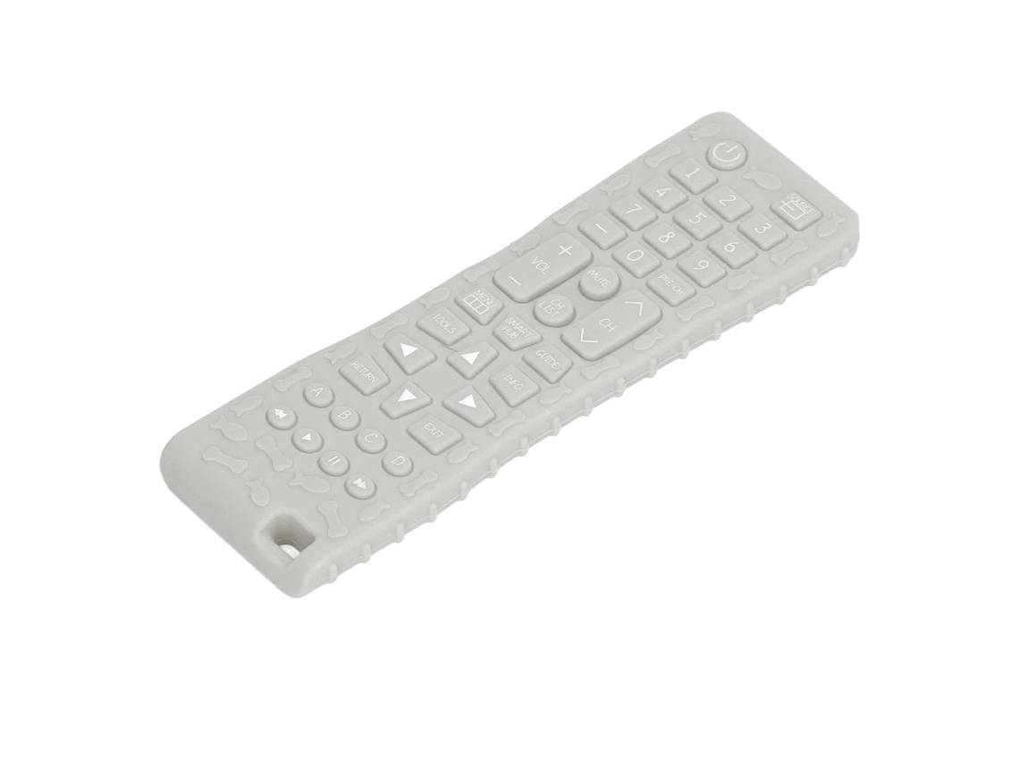 Brinquedo Chupeta Bebê Forma Controle Remoto Tv Silicone Sensorial 37 Teclas Bege