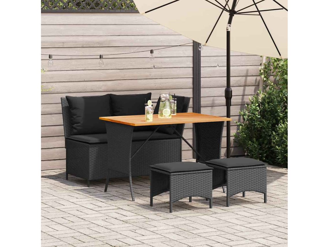 Vidaxl 4 Pcs Conjunto De Jardim P/ Jardim C/ Almofadões Vime Pe Preto