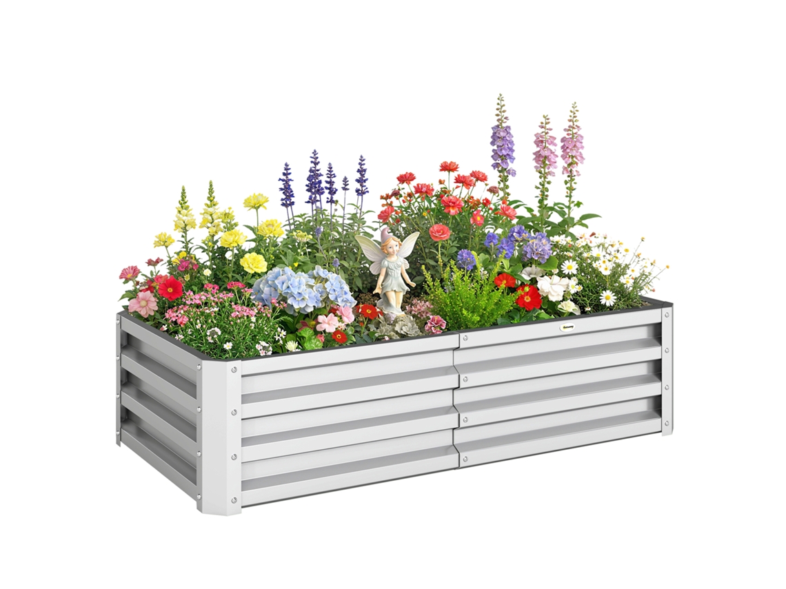 Vaso Retangular Elevado de Aço Galvanizado para Cultivo de Plantas Flores Grama 120x60x30,5 Cm Prata Ge