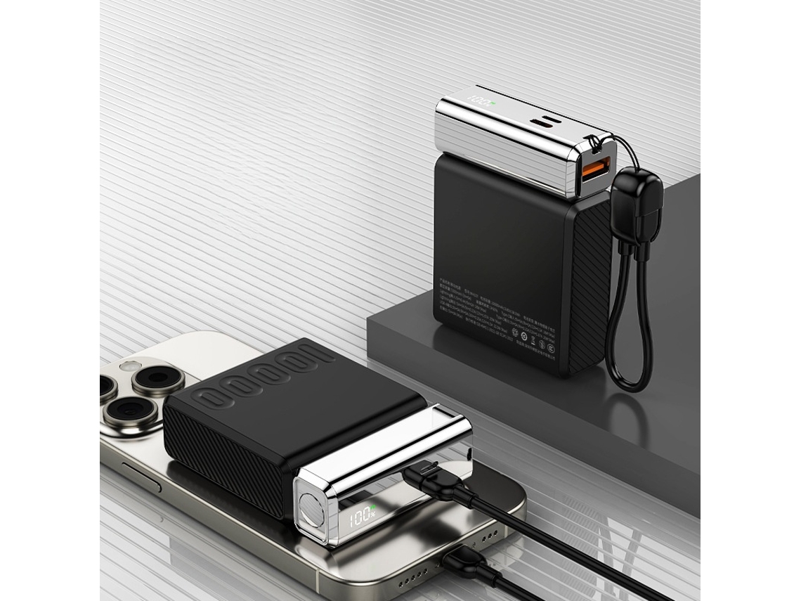 Power Bank De 22,5 W E 10.000 Mah, Carregamento Ultrarrápido Com Cabo Integrado, Mini Carregador Portátil Bidirecional De Alta Capacidade