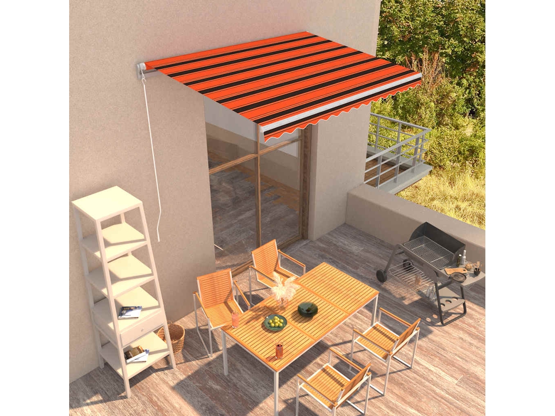 Vidaxl Toldo Retrátil Manual 350x250 Cm Laranja E Castanho