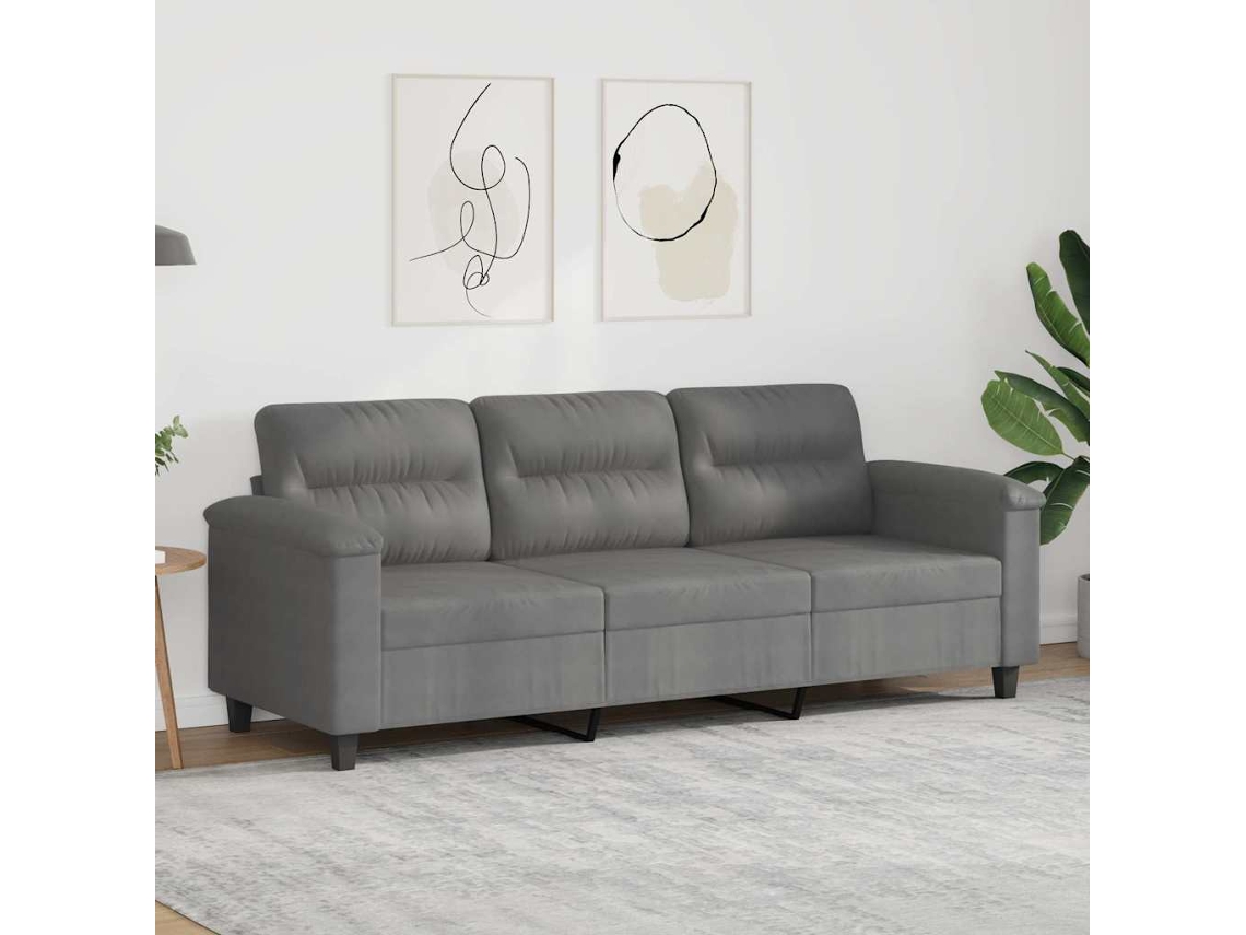 Vidaxl Sofá De 3 Lugares 180 Cm Tecido De Microfibra Cinzento-escuro