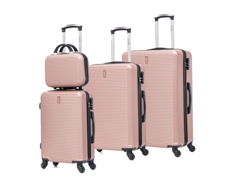 Conjuntos de Malas de Viagem 4 Peças Mala de Cabine Mala Média Mala Grande Necessaire Cadeado Integrado Ouro Rosa CELIMS FRANCE