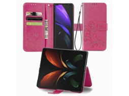Capa De Couro Com Fecho De Quatro Folhas E Fivela Em Relevo Para Samsung Galaxy Z Fold4