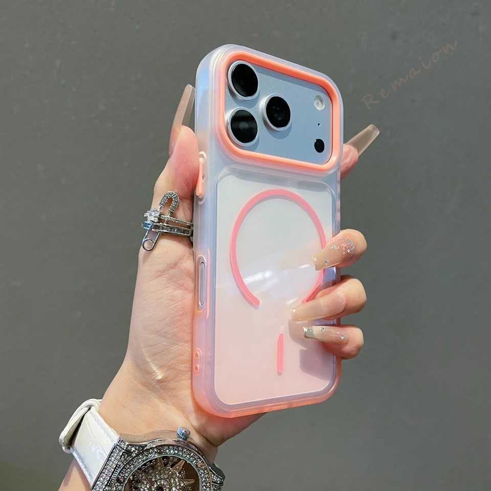 Capa Oficial Grande Para Iphone 13 (rosa), Com Janela Lateral, Proteção Antichoque Com Efeito Degradê.
