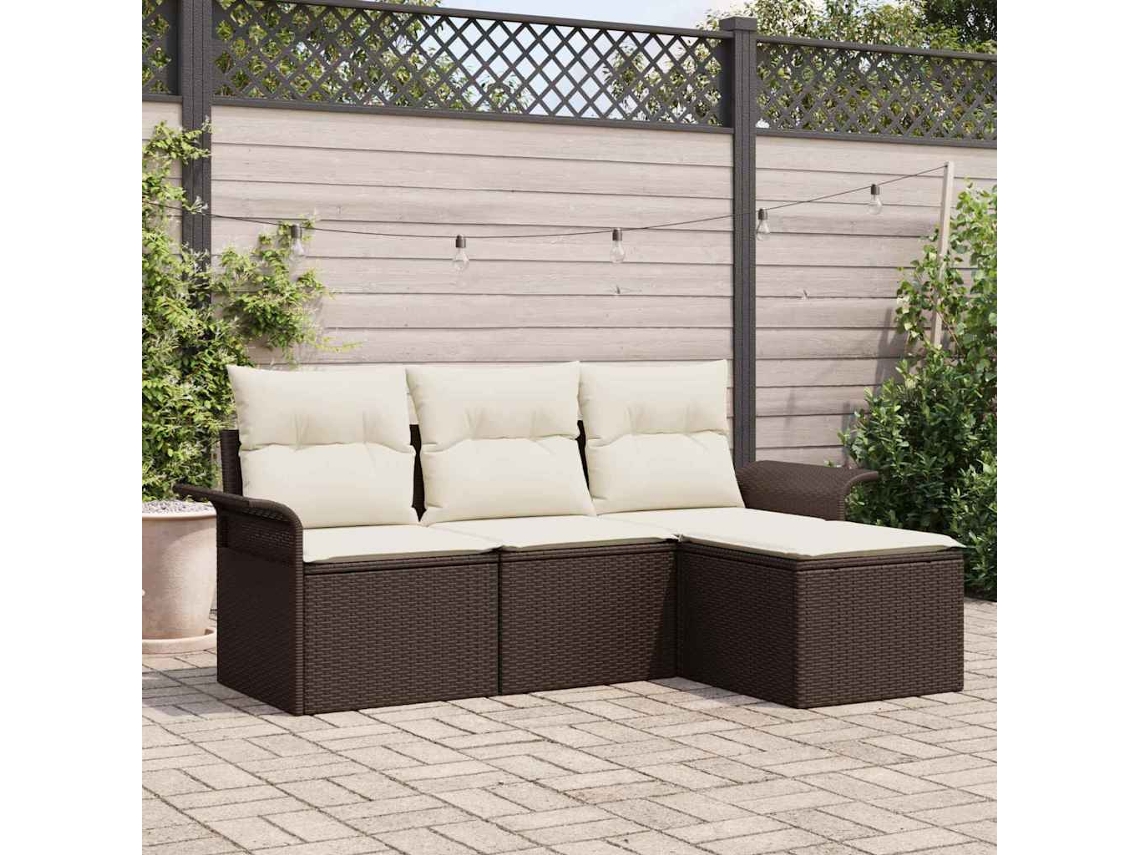 Vidaxl Conjunto De Sofá De Jardim 4 Unid. Castanho Vime Pe