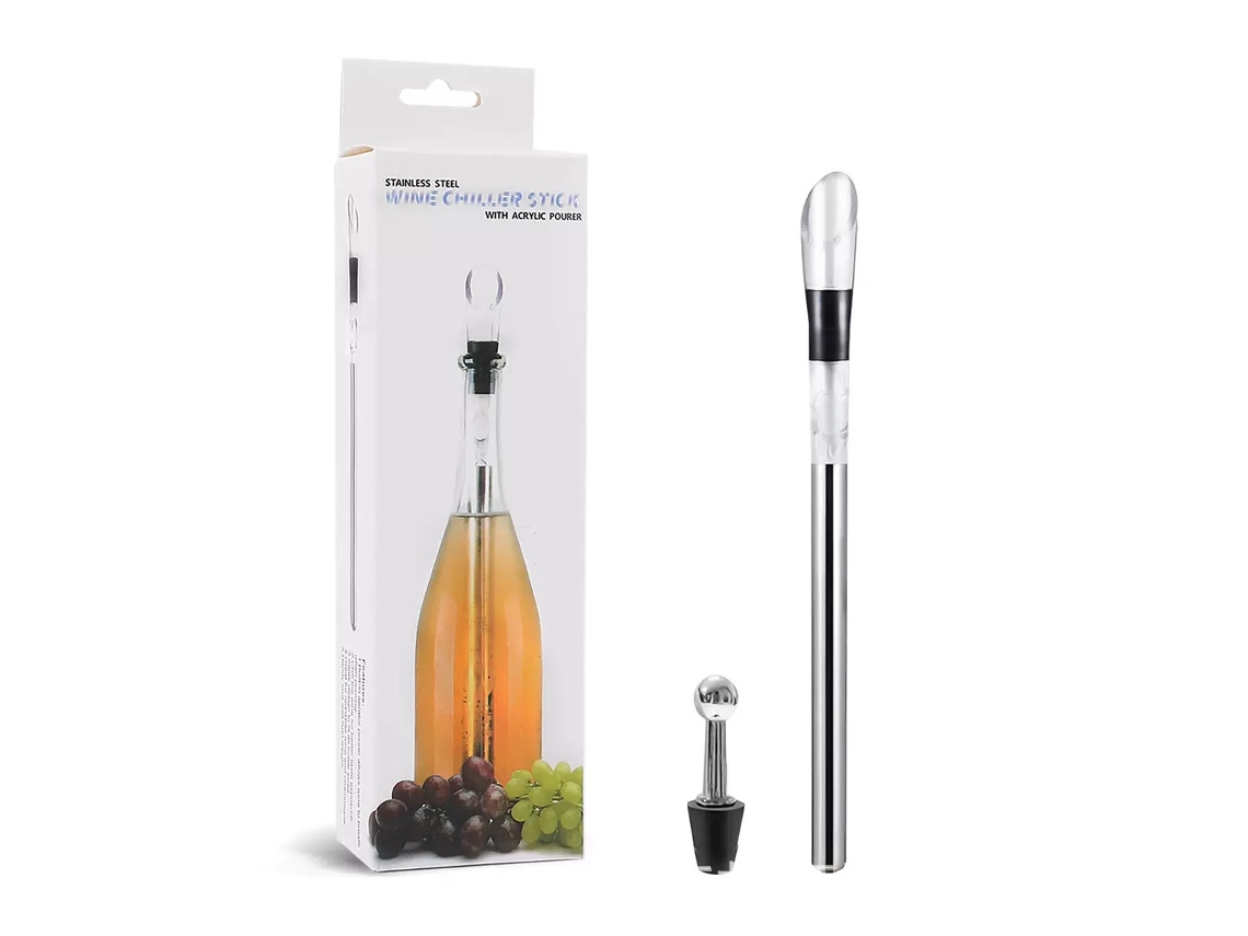 1 Balde de Gelo para Vinho em Aço Inoxidável, Inclui Haste de Resfriamento, Rolha e Aerador AQUAFORGE
