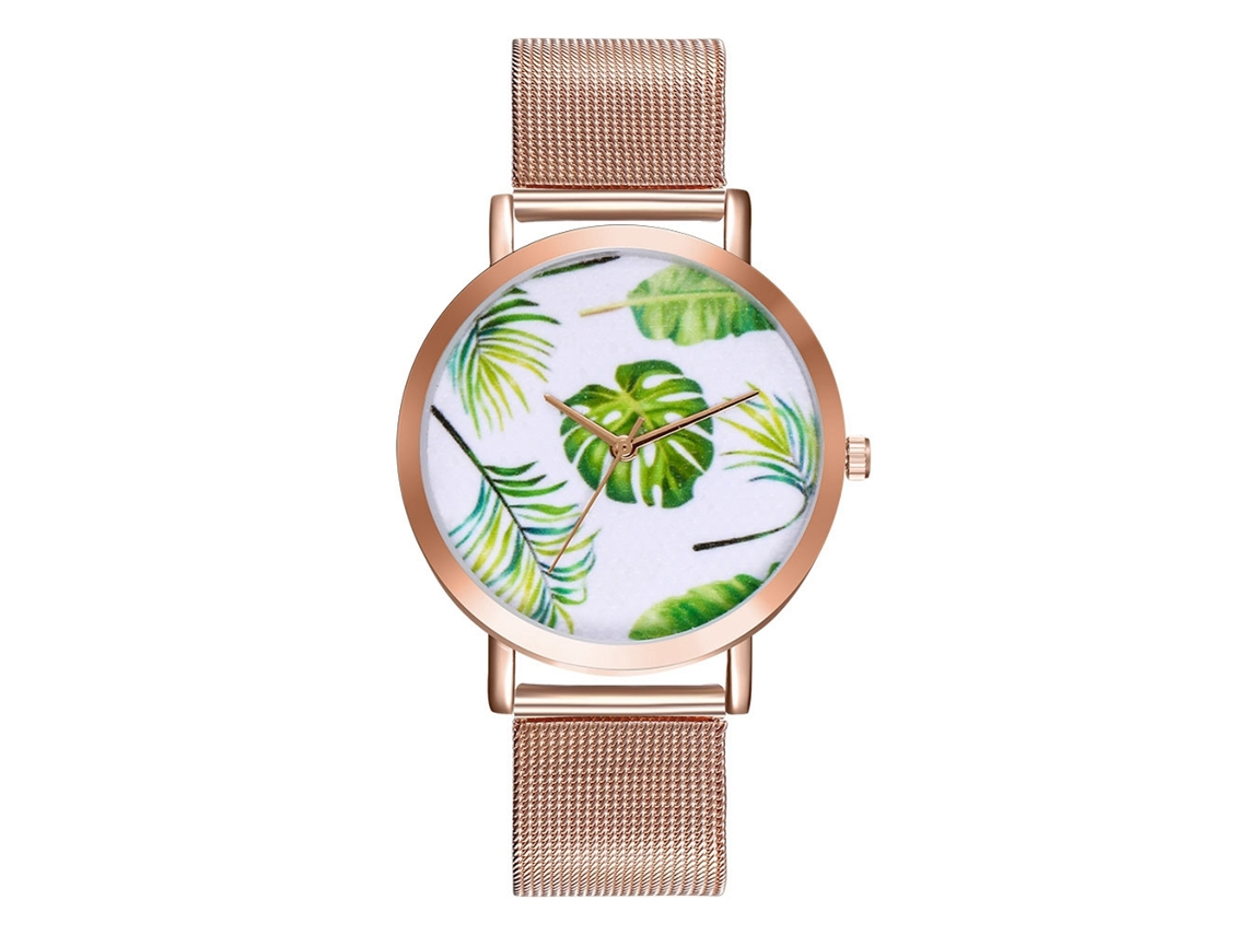 Relógio de quartzo com pulseira de malha metálica simples e moderna para casais, cor ouro rosa.