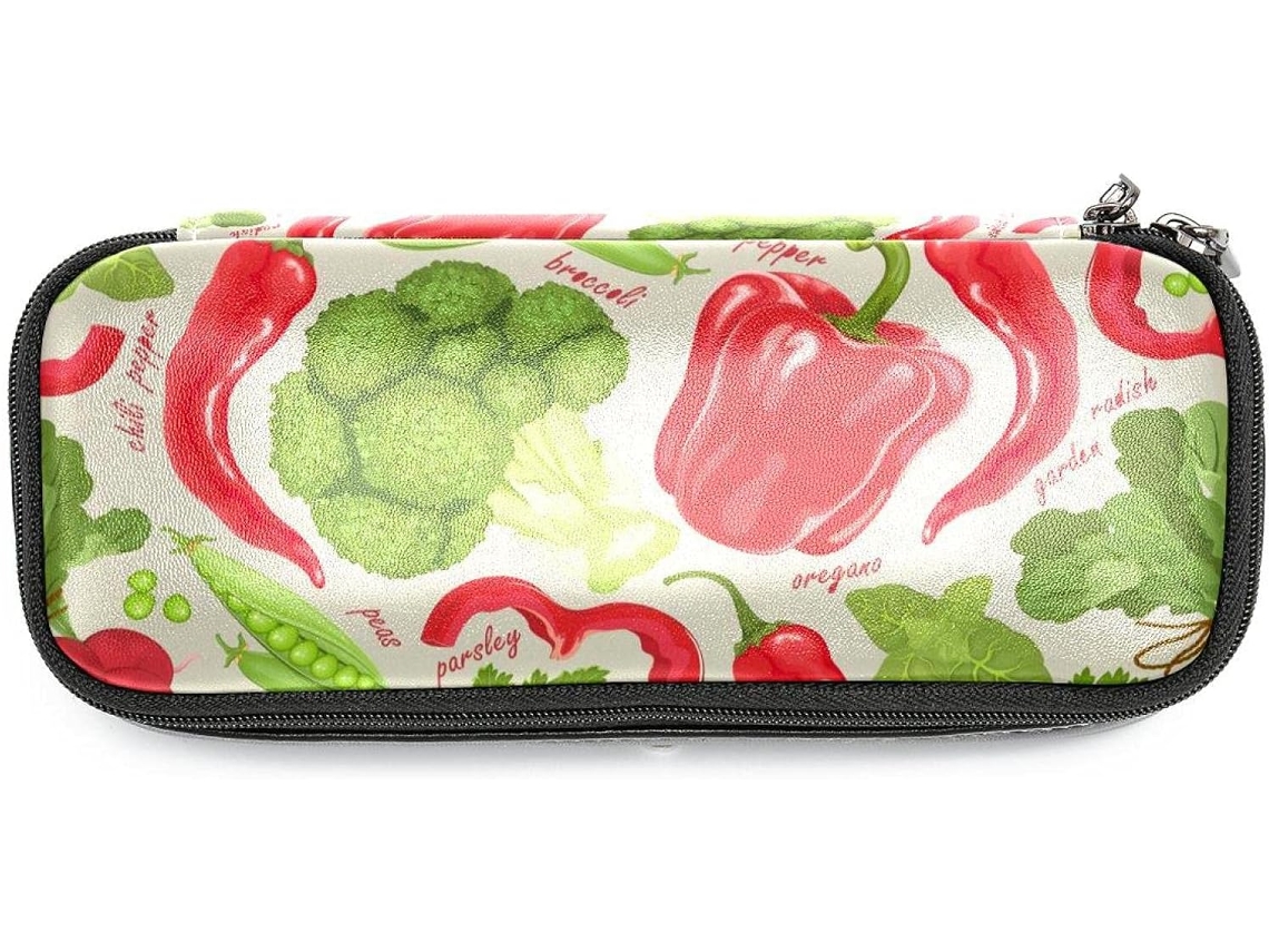 Caixa de armazenamento grande com estampa de vegetais desenhados à mão, organizador de canetas, nécessaire, mochila escolar e macarrão