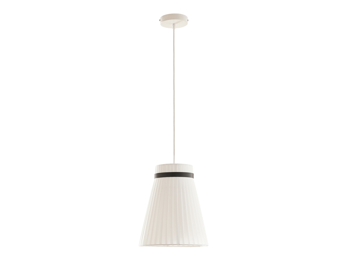 Candeeiro Suspenso Broughton E27 Abajur Em Tecido Branco E Aro Preto Lux.pro