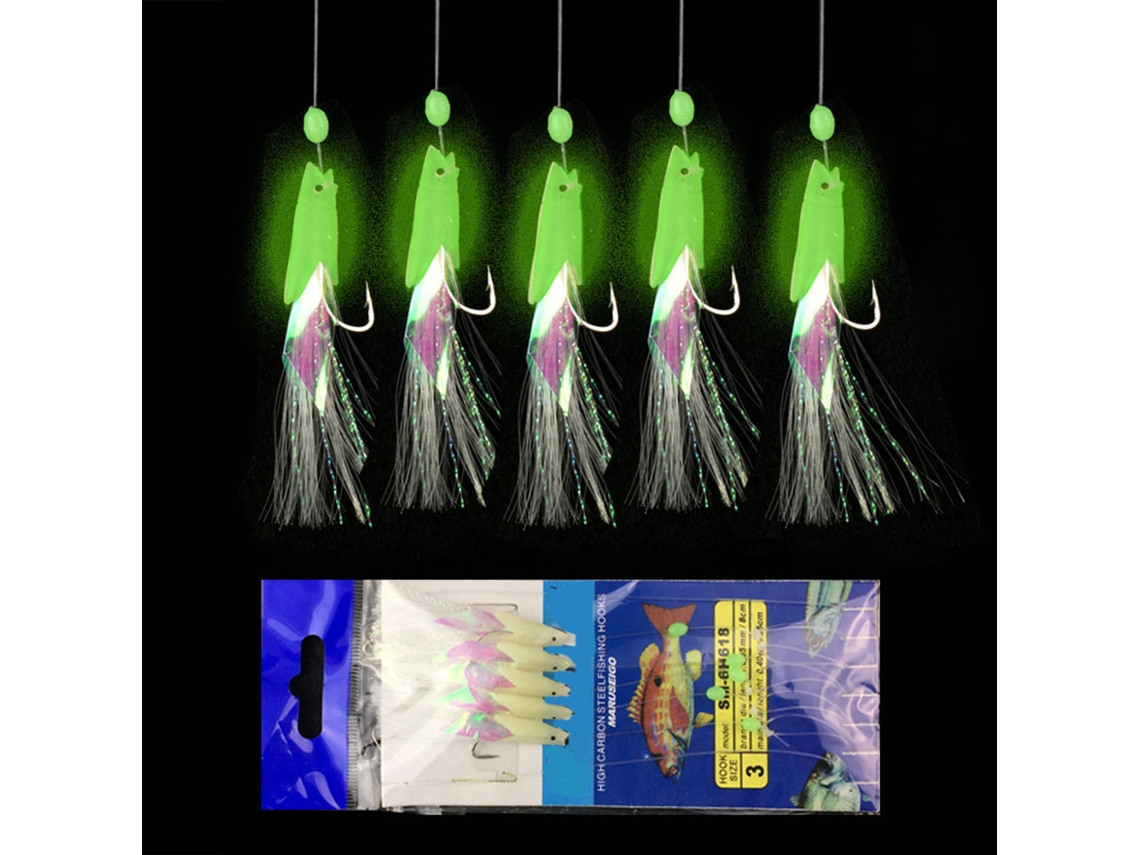 Anub 5pcs Iscas de Pesca com Anzóis e Miçangas Luminosas, Acessórios de Pesca para Água Doce e Salgada