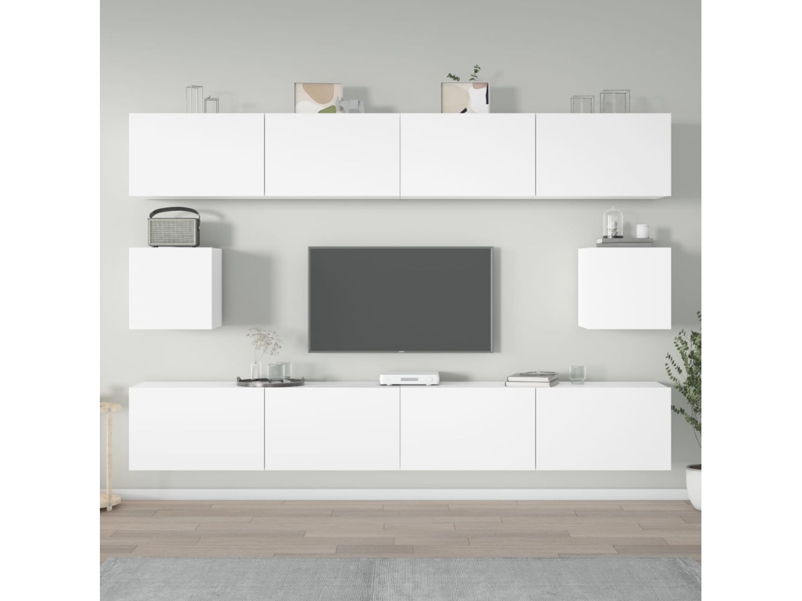 Vidaxl Conjunto Móveis De Tv 6 Pcs Madeira Processada Branco