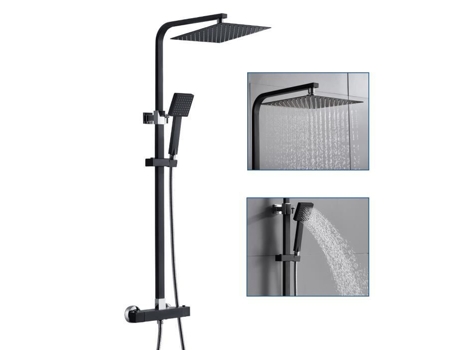 Coluna de Chuveiro Termostática AURALUM Black 2 Funções Alta Ajustável 80-120Cm