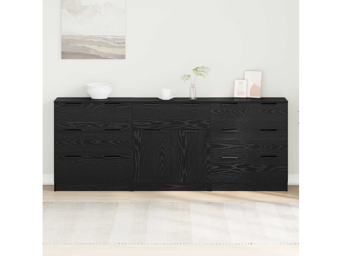 Vidaxl Buffet 3 Pcs Carvalho Preto 181 X 30 X 70 Cm Madeira Processada