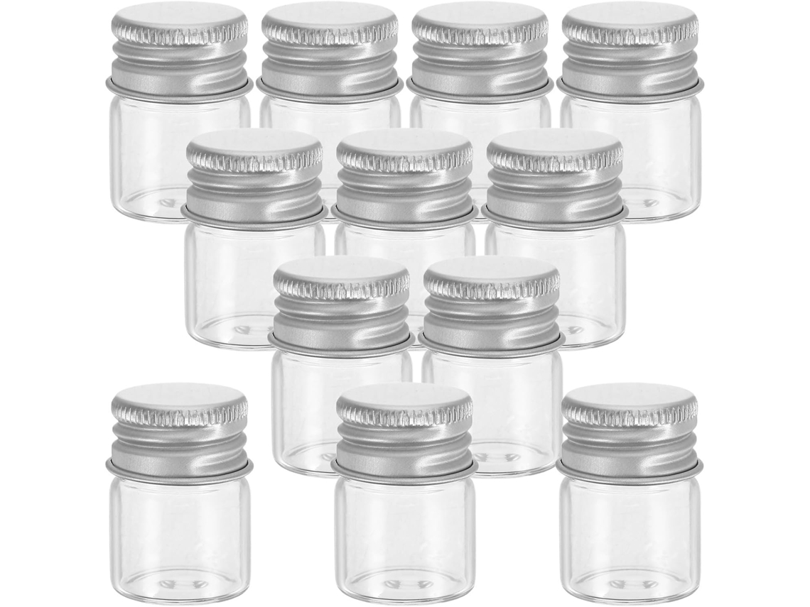 Conjunto De 12 Potes Vidro Transparente 5ml Com Tampas Alumínio, Hermeticamente Fechados E Seguros Para Armazenar Nozes