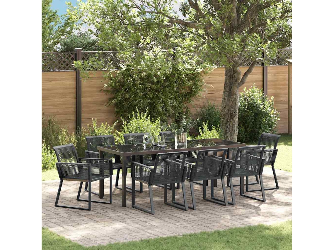 Vidaxl Conjunto De Jantar Para Jardim 9 Unid. Preto Aço Revestido A Pó