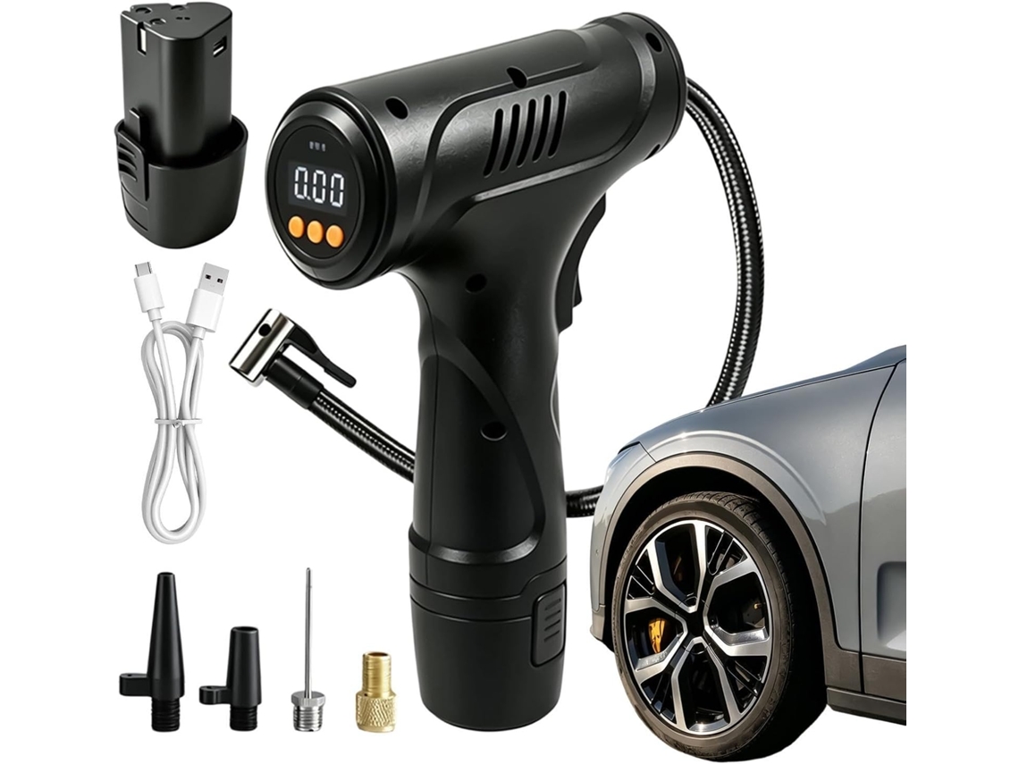 Kit Compressor De Ar Portátil Com Manômetro Sem Fio E Desligamento Automático.