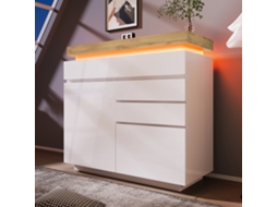 Cômoda Branca 115x110x39cm, Alto Brilho, 2portas+3gavetas, Led App, Multiuso nr
