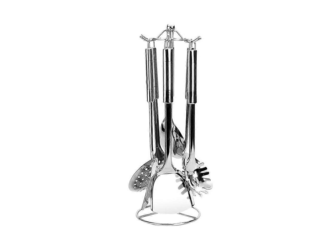 Conjunto De 7 Utensílios De Cozinha Em Aço Inoxidável Com Suporte, Cabos Ergonômicos E Armazenamento Que Economiza Espaço.