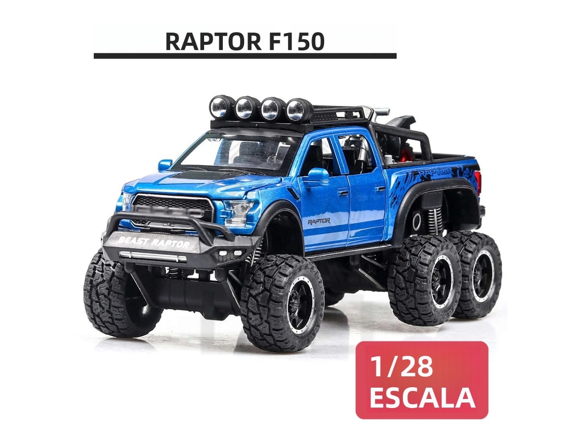 (azul) Miniatura Em Escala 1/28 Da Picape F150 Raptor, Brinquedo De Liga Metálica Com Rodas Grandes.