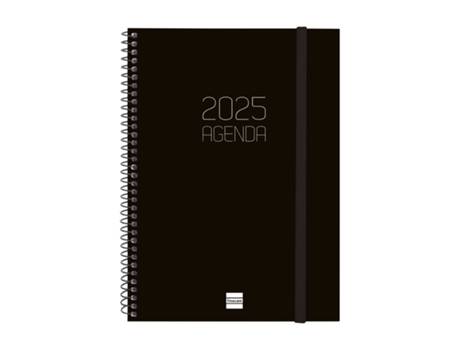 Agenda Semanal A5 2025 Espiral FINOCAM Beta Preto com Elástico 751361425 E10