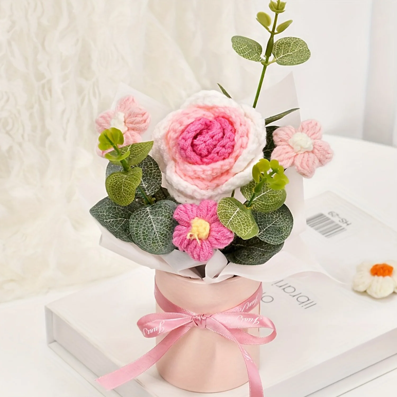 (rosa) Buquê De Rosas Feito À Mão Em Crochê, Buquê De Rosas Vermelhas Tricotado, O Presente Perfeito.